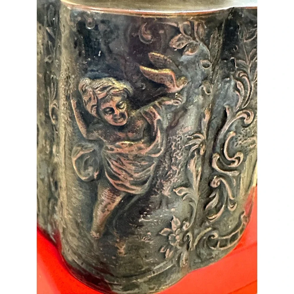 Antique‎ English Tea Caddy Silver over Copper Cherubs Children